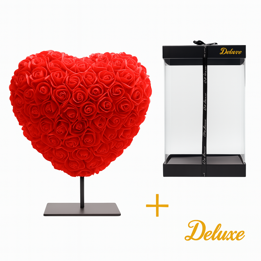 Herz DELUXE auf Ständer 15 cm – Roter Schaum – in luxuriöser Geschenkverpackung 15 cm