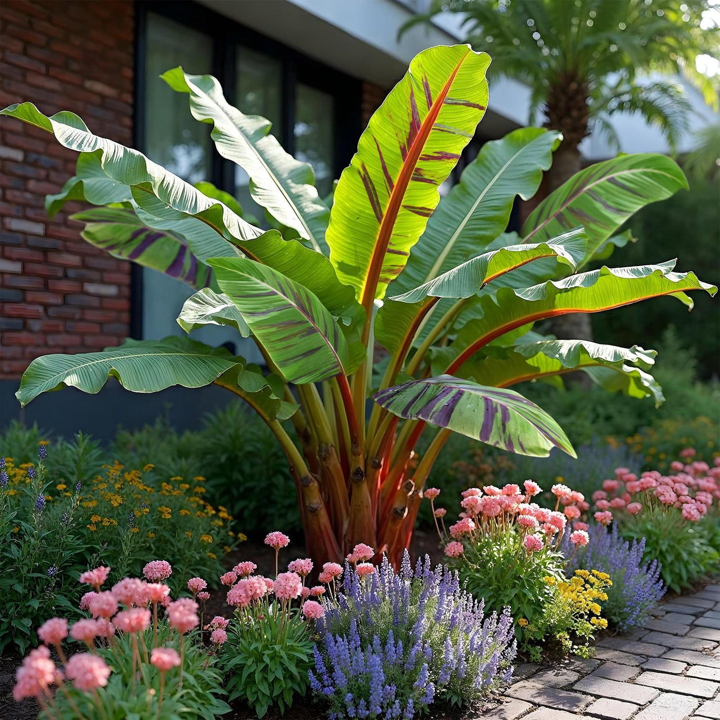 GreenboutiQ - Obstpflanze - Bananenpflanze - Musa sikkemensis Red Tiger - Winterhart - 4 Pflanzen - Topf 17cm Höhe 40cm