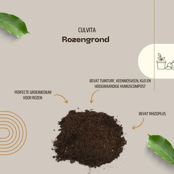 Culvita - Rosenerde 40 Liter - Blumenerde für Rosen geeignet - inklusive RhizoPlus Wurzelverbesserer