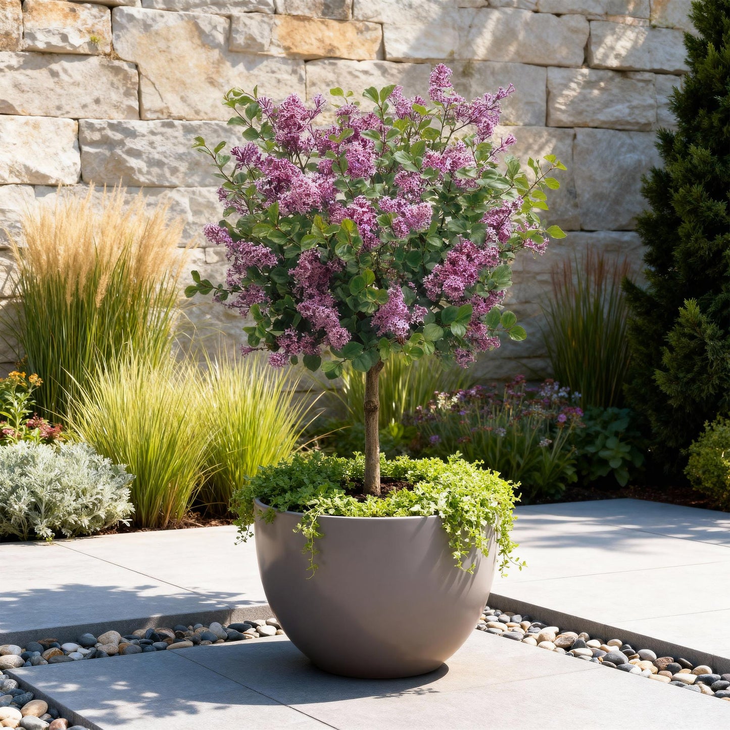 GreenboutiQ - Stamm-Pflanze - Syringa meyeri Palibin - Terrassenpflanze - Laubabwerfend - Winterhart - Lila Blüte - Topf 19cm Höhe 90cm