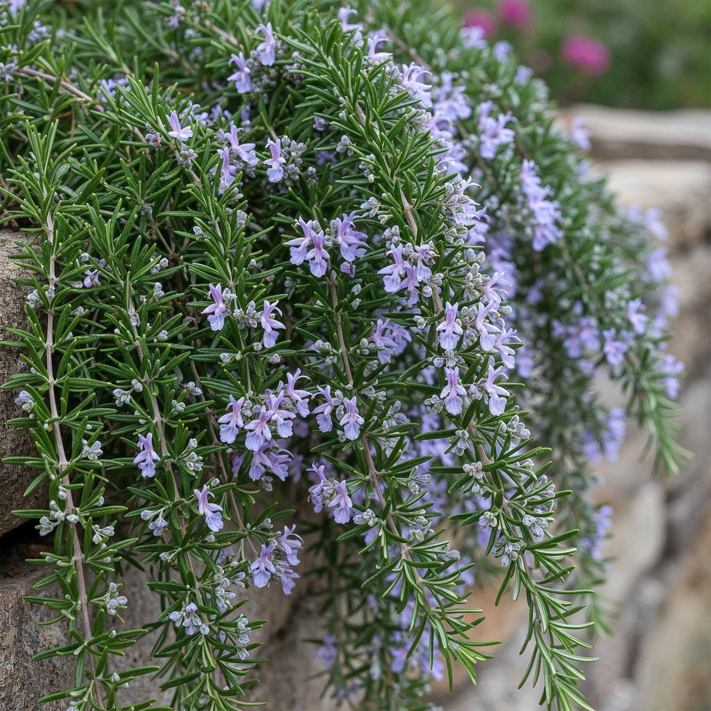 GreenboutiQ - Stamm-Pflanze - Rosmarinus officinalis Prostratus - Terrassenpflanze - Immergrün - Winterhart - Lila Blüte - Topf 19cm Höhe 90cm