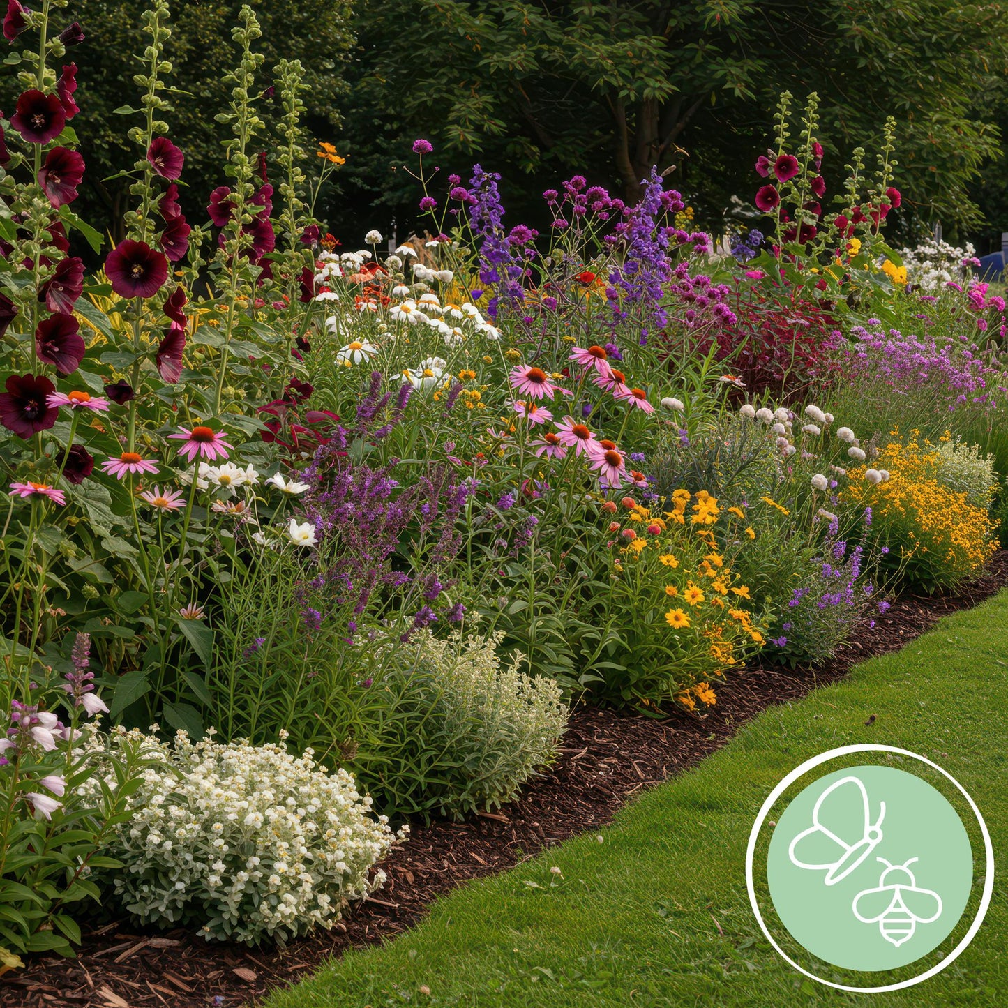 GreenboutiQ - Staudenpaket - Bienen- und Schmetterlingsanziehend - 24 Stauden - Für 3 m2 - Verschiedene Farben - Pflegeleicht - Topf 11cm