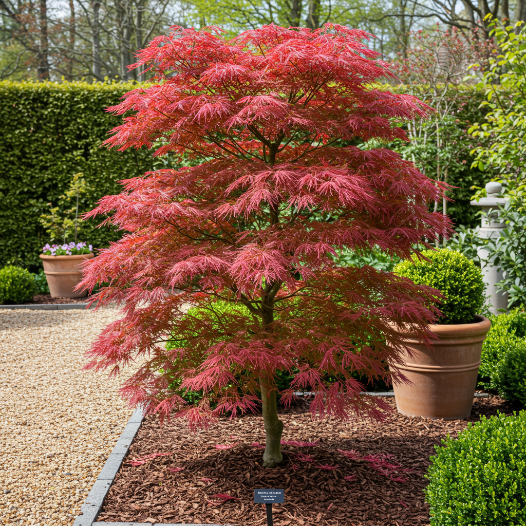 GreenboutiQ - Balkonpflanze - Japanischer Ahorn - Acer palmatum Beni Maiko - Rot - 1 Pflanze - Laubabwerfend - Topf 19cm Höhe 70cm