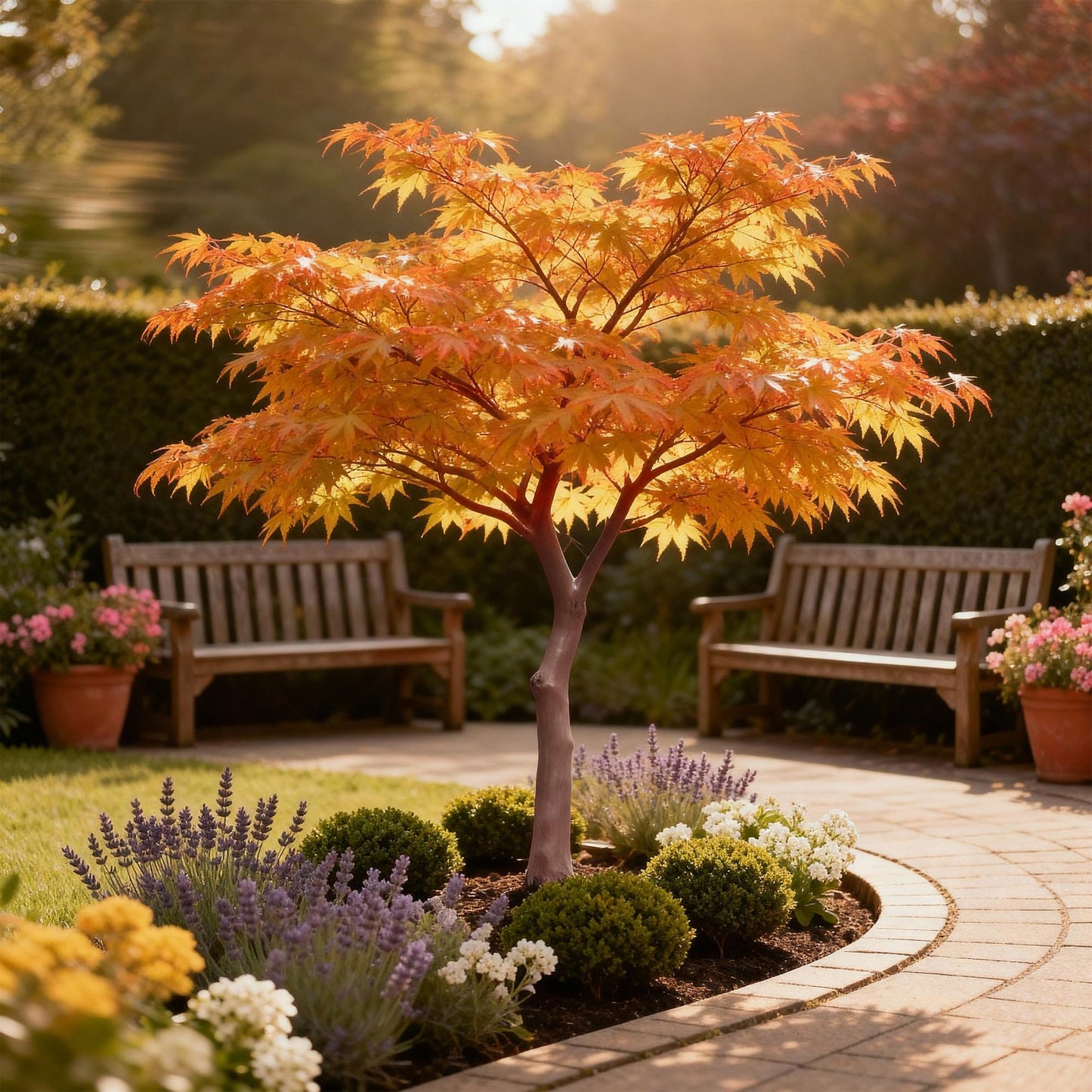 GreenboutiQ - Gartenpflanze - Acer palmatum Sangokaku - Grün - 3 Pflanzen - Blattabwerfend - Wenig Pflege - Topf 12cm Höhe 35cm