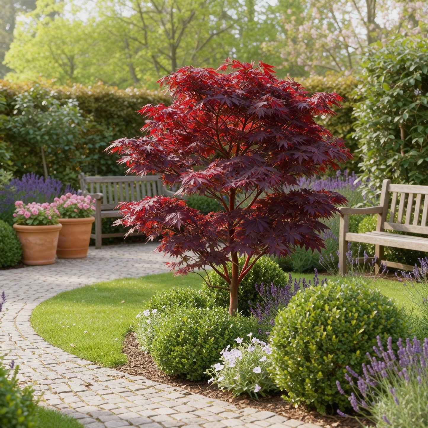 GreenboutiQ - Gartenpflanze - Acer palmatum Atropurpureum - Lila - 1 Pflanze - Laubabwerfend - Wenig Pflege - Topf 12cm Höhe 35cm