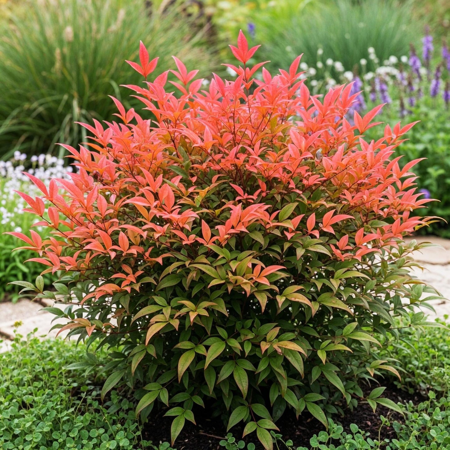 GreenboutiQ - Gartenpflanze - Nandina Obsessed - Rot - 2 Pflanzen - Immergrün - Wenig Pflege - Topf 17cm Höhe 45cm