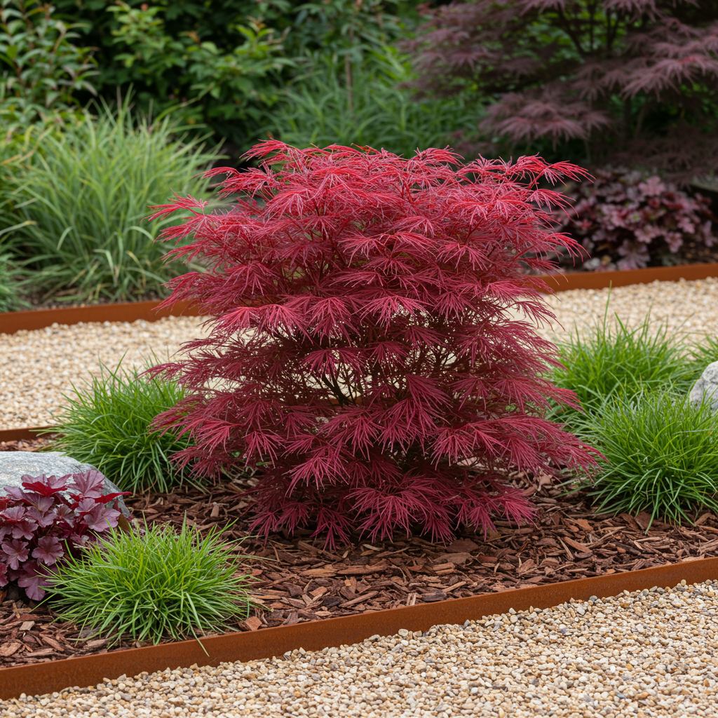 GreenboutiQ - Balkonpflanze - Japanischer Ahorn - Acer palmatum Skeetsers Broom - Lila - 2 Pflanzen - Laubabwerfend - Topf 19cm Höhe 70cm