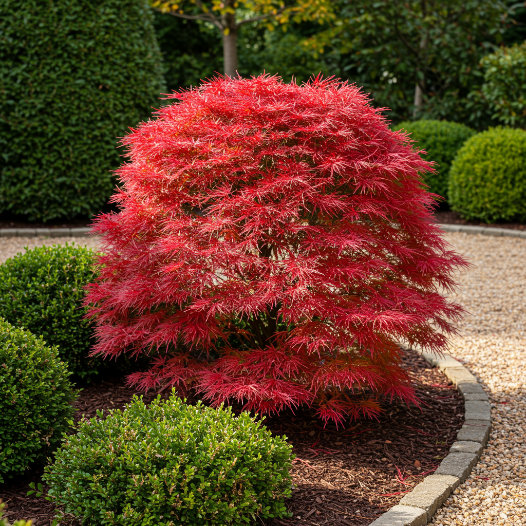 GreenboutiQ - Balkonpflanze - Japanischer Ahorn - Acer palmatum Shaina - Rot - 2 Pflanzen - Laubabwerfend - Topf 19cm Höhe 70cm