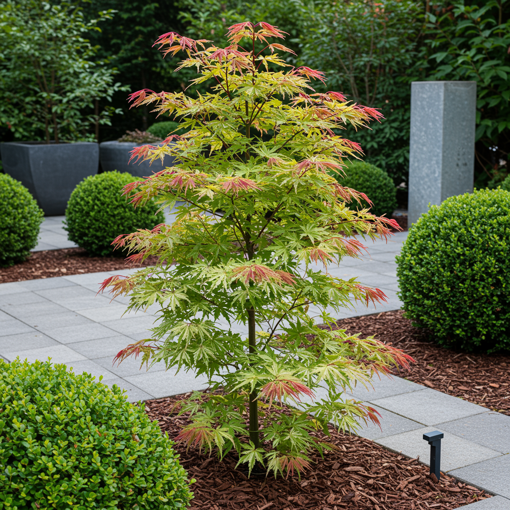 GreenboutiQ - Balkonpflanze - Japanischer Ahorn - Acer palmatum Phoenix - Rosa - 2 Pflanzen - Laubabwerfend - Topf 19cm Höhe 70cm