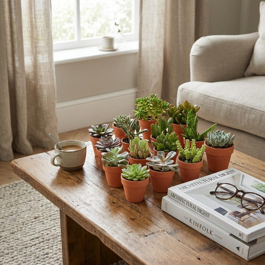 Mini Sukkulenten Mix - 30 Stück - Ø 8,1 cm - Höhe: 5-10 cm - Terrakottatöpfe