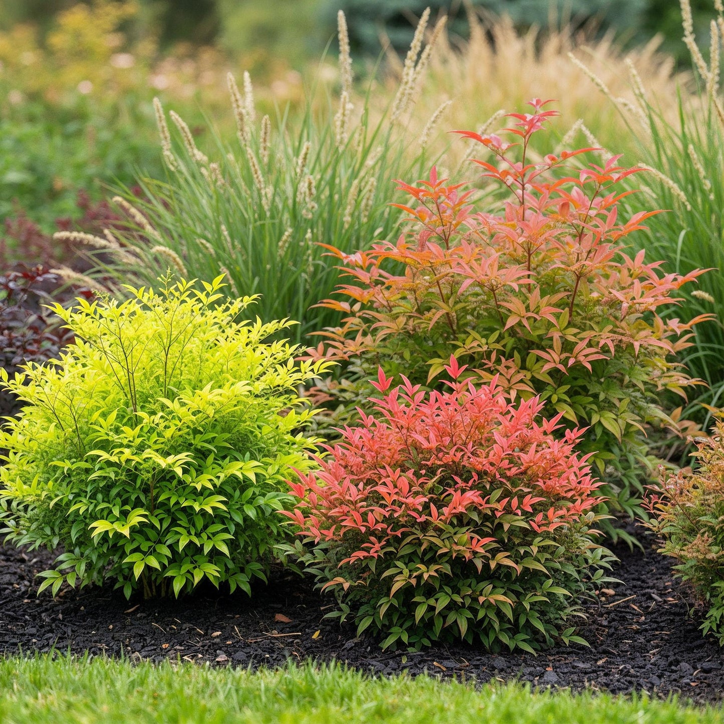 GreenboutiQ - Gartenpflanze - Nandina Tricolour - Gelb & Rot & Orange - 3 Pflanzen - Immergrün - Wenig Pflege - Topf 17cm Höhe 45cm