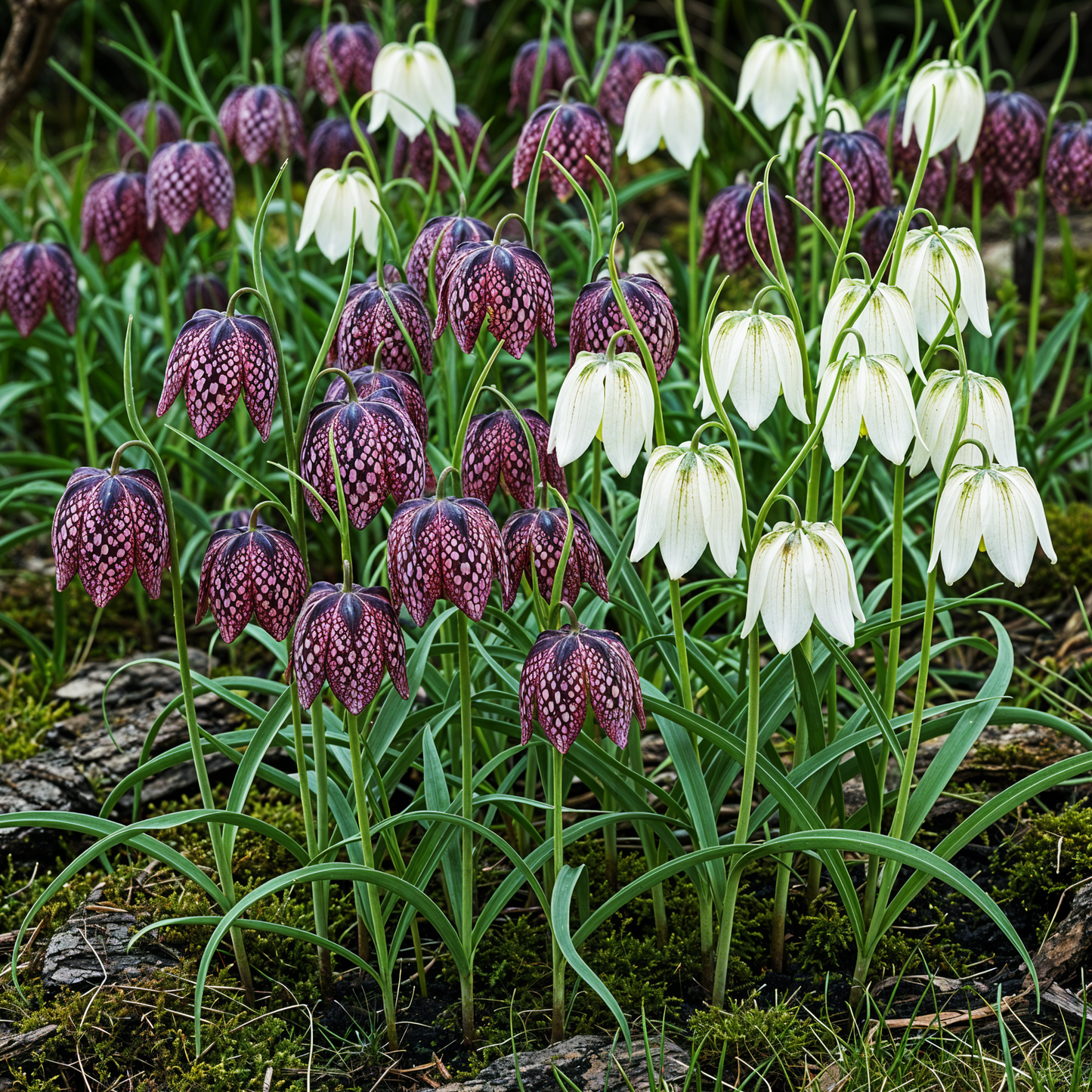 GreenboutiQ - Blumenzwiebeln - Fritillaria Meleagris Mix - Farbe Lila und Weiß - 30 Stück - Zwiebelgröße 6/7 - XXL Pack