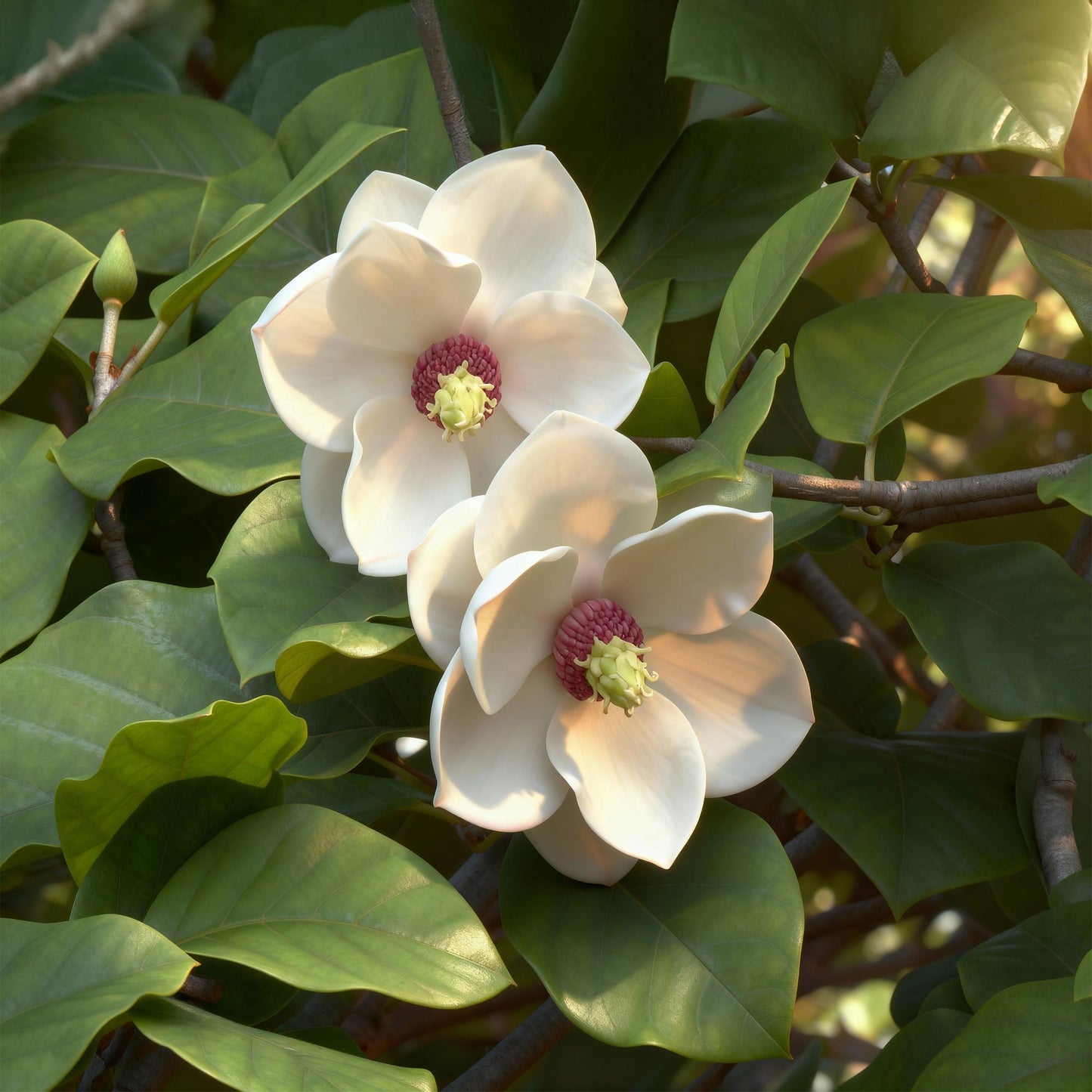 GreenboutiQ - Gartenpflanze - Magnolia sieboldii - Blüte Weiß-Rot - 1 Pflanze - Laubabwerfend - Wenig Pflege - Topf 12cm Höhe 30cm
