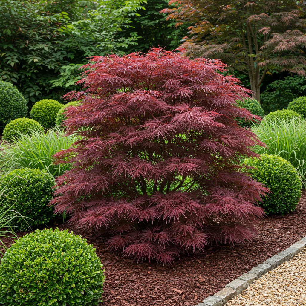 GreenboutiQ - Balkonpflanze - Japanischer Ahorn - Acer palmatum Sumi-nagashi - Rot - 2 Pflanzen - Laubabwerfend - Topf 19cm Höhe 70cm