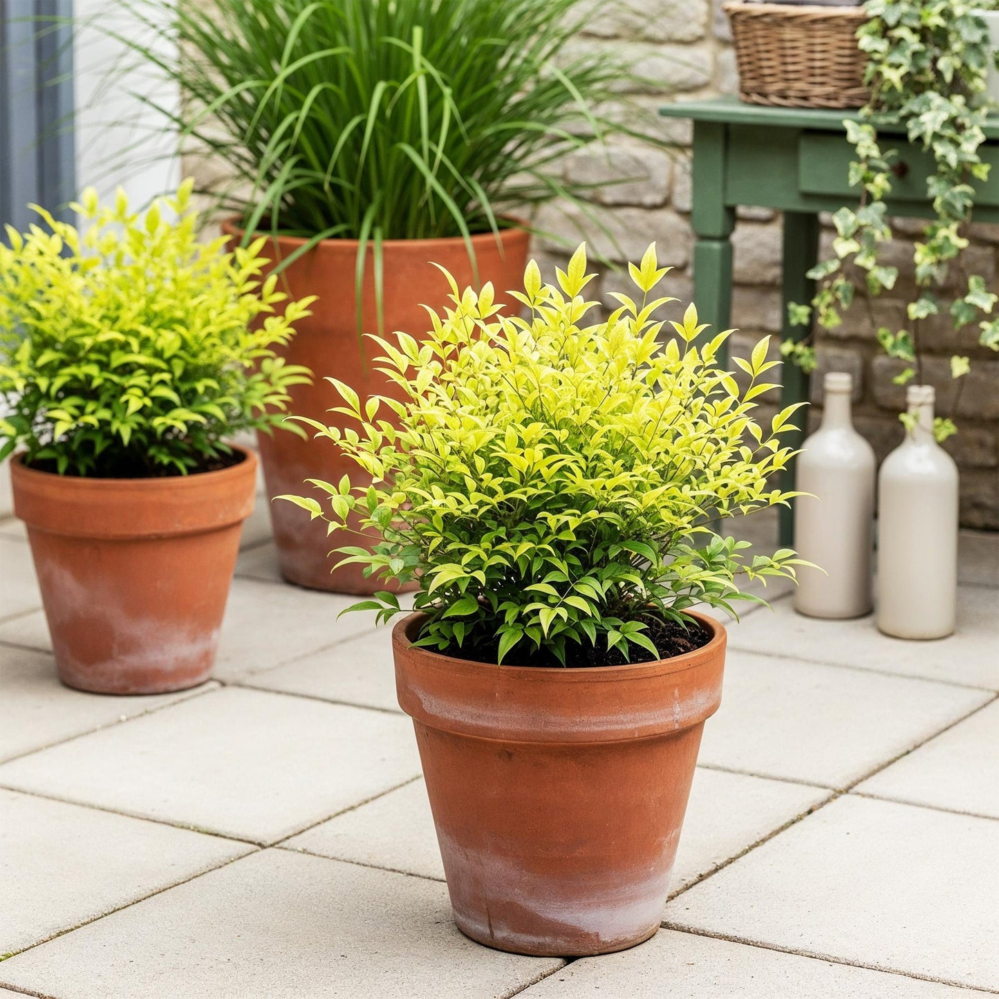 GreenboutiQ - Gartenpflanze - Nandina Lemon & Lime - Gelb - 2 Pflanzen - Immergrün - Wenig Pflege - Topf 17cm Höhe 45cm