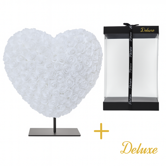 Herz DELUXE auf Ständer 15 cm – Weißer Schaum – in luxuriöser Geschenkverpackung 15 cm