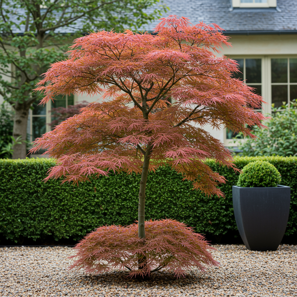 GreenboutiQ - Balkonpflanze - Japanischer Ahorn - Acer palmatum Jerre Swarts - Dunkelrot - 2 Pflanzen - Laubabwerfend - Topf 19cm Höhe 70cm