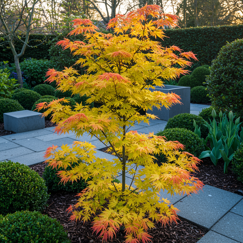 GreenboutiQ - Balkonpflanze - Japanischer Ahorn - Acer palmatum Orange Dream - Orange - 2 Pflanzen - Laubabwerfend - Topf 19cm Höhe 70cm