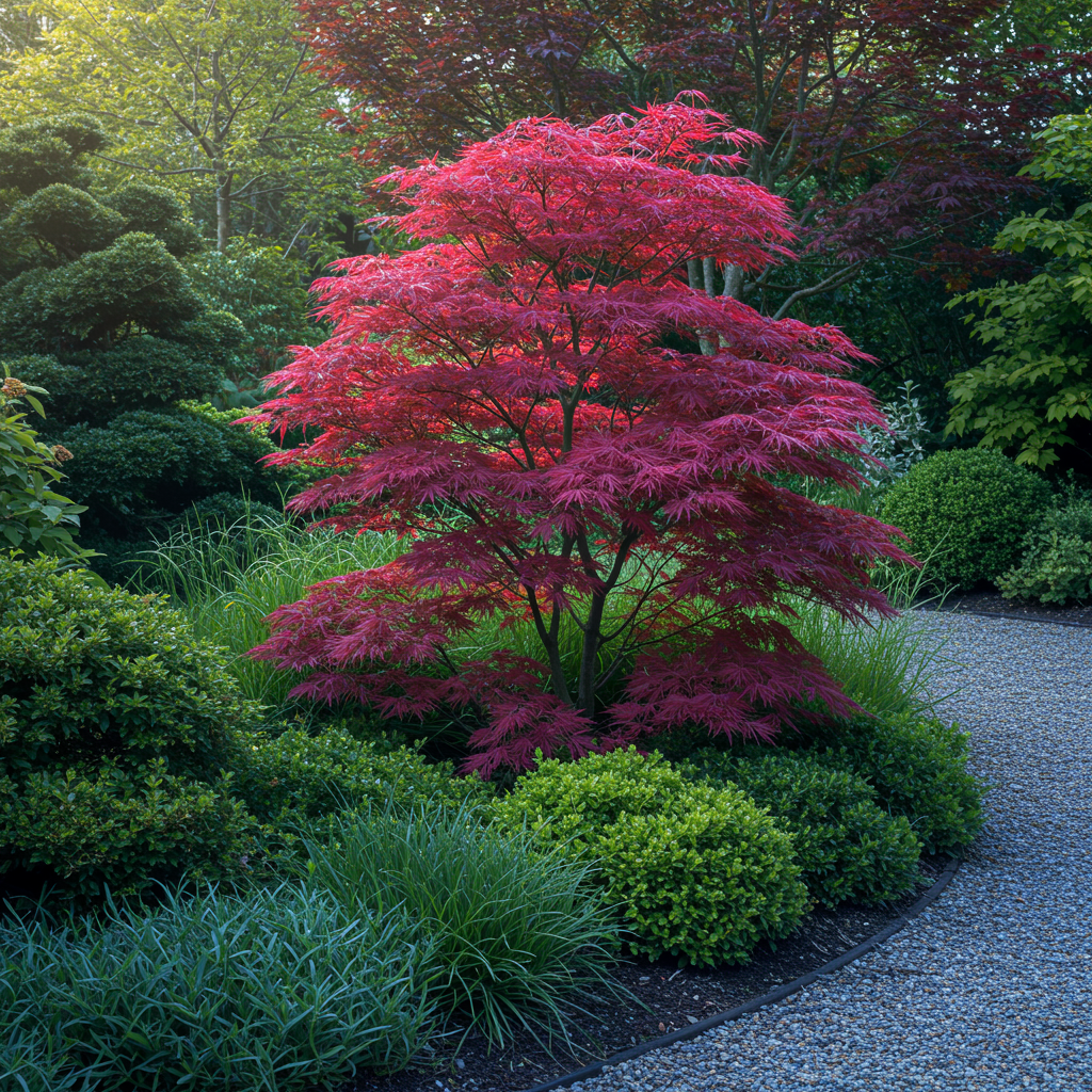 GreenboutiQ - Balkonpflanze - Japanischer Ahorn - Acer palmatum Atropurpureum - Lila - 2 Pflanzen - Laubabwerfend - Topf 19cm Höhe 70cm