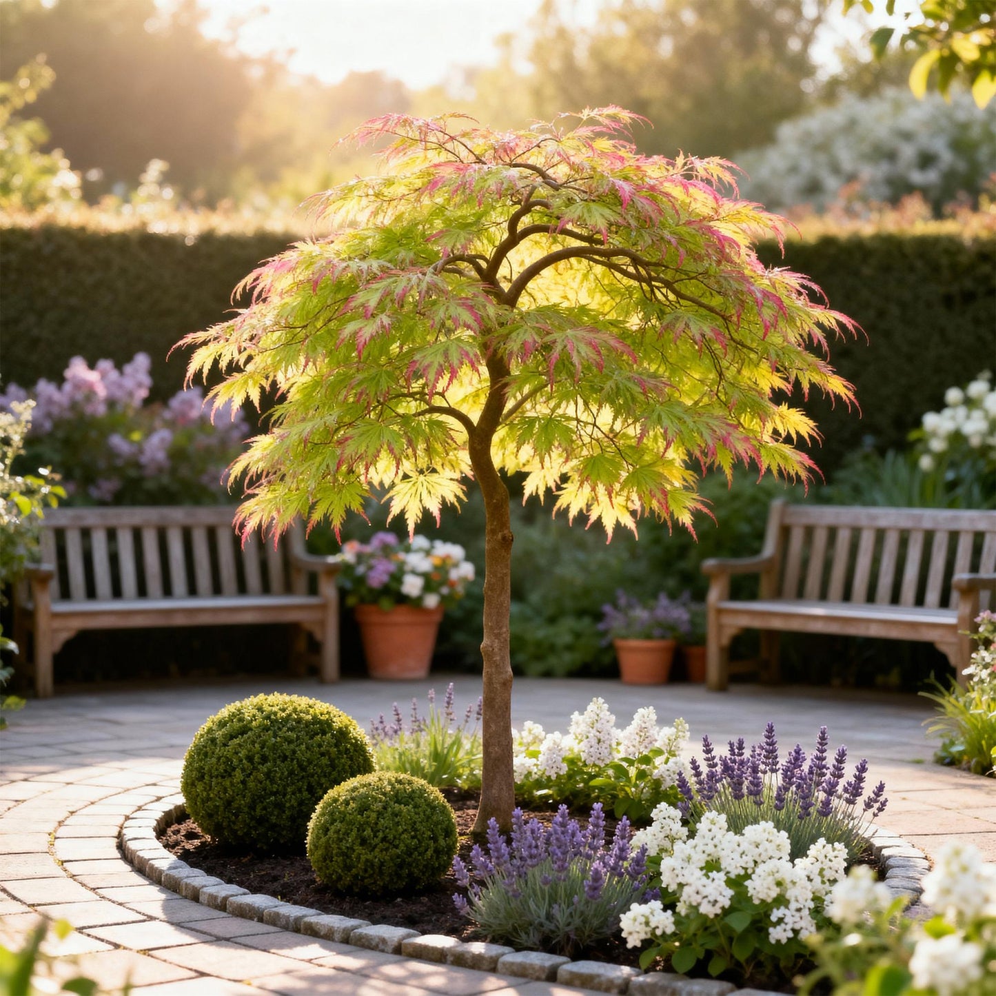 GreenboutiQ - Gartenpflanze - Acer palmatum Little Princess - Grün - 3 Pflanzen - Laubabwerfend - Wenig Pflege - Topf 12cm Höhe 35cm