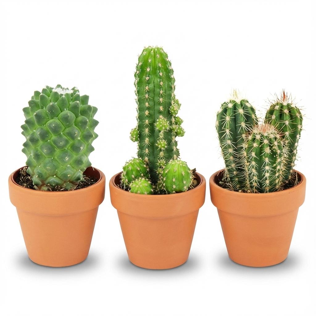 Mini Kakteen Mix - 3 Stück - Ø 8,1 cm - Höhe: 5-10 cm - Terrakottatöpfe