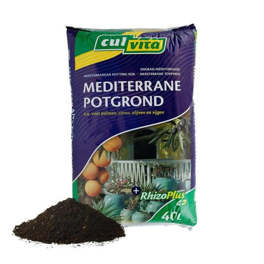 Culvita - Mediterrane Blumenerde 40 Liter inklusive RhizoPlus - Blumenerde für mediterrane Pflanzen u.a. geeignet für Olivenbäume, Zitruspflanzen und Palmen